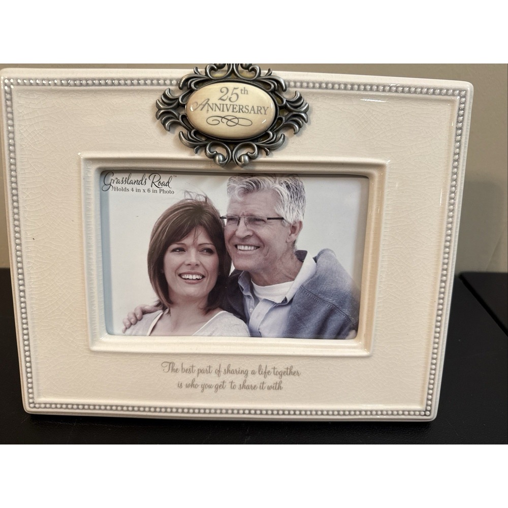 PHOTO FRAME Grassland Roads Elegant Ceramic 25th Anniversary 4"×6" Picture